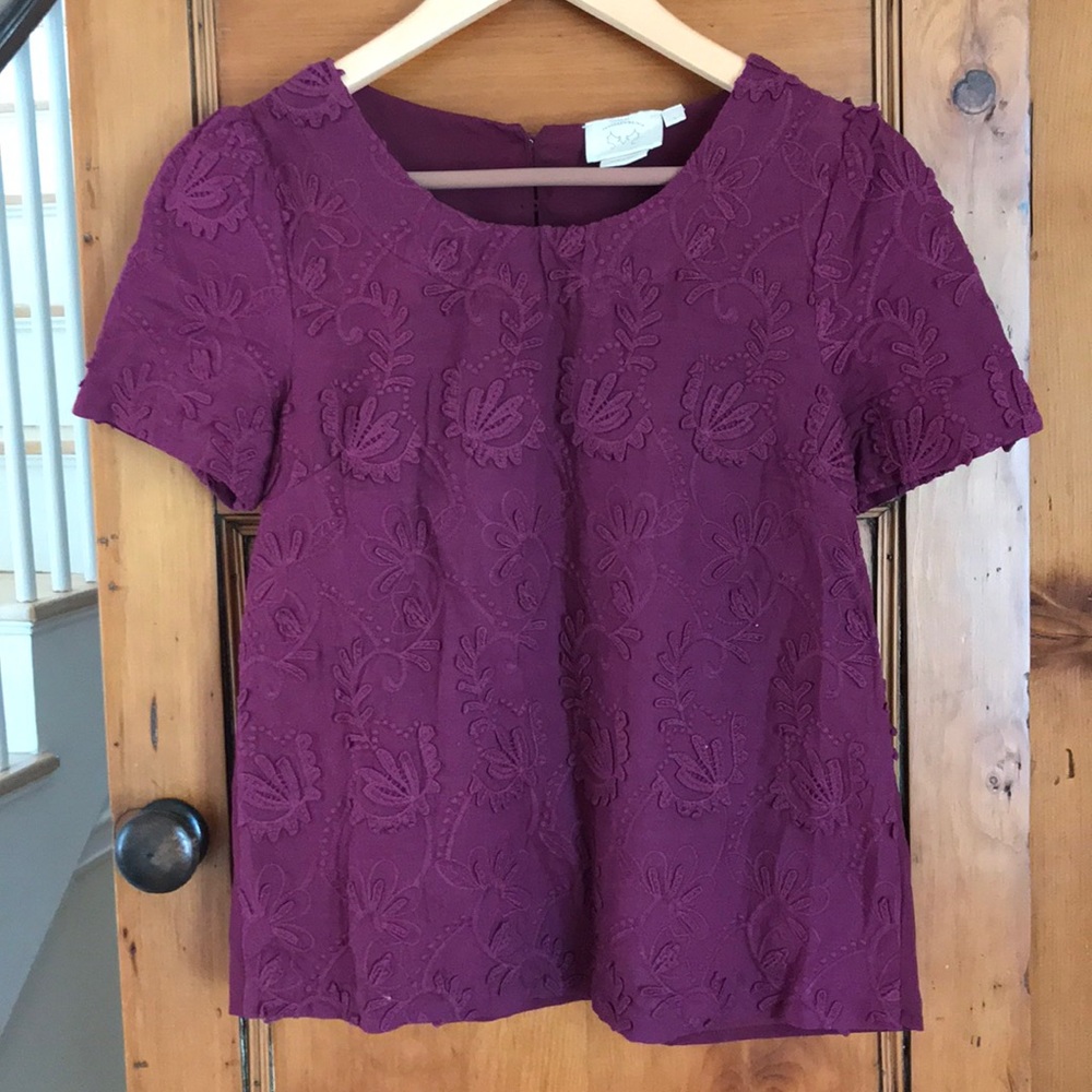 Size small burgundy flower detail blouse